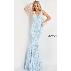 The Jovani 3263 Light Blue Sequin Embellished Mermaid Gown