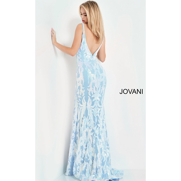 The Jovani Light Blue Sequin Embellished Mermaid Gown