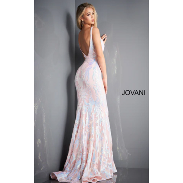 The Jovani Light Pink Sequin Embellished Mermaid Gown