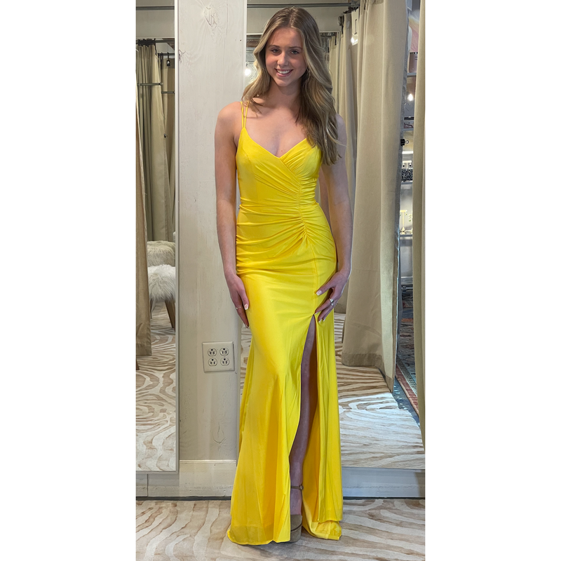 The Jolette Yellow Lace Up Back Gown