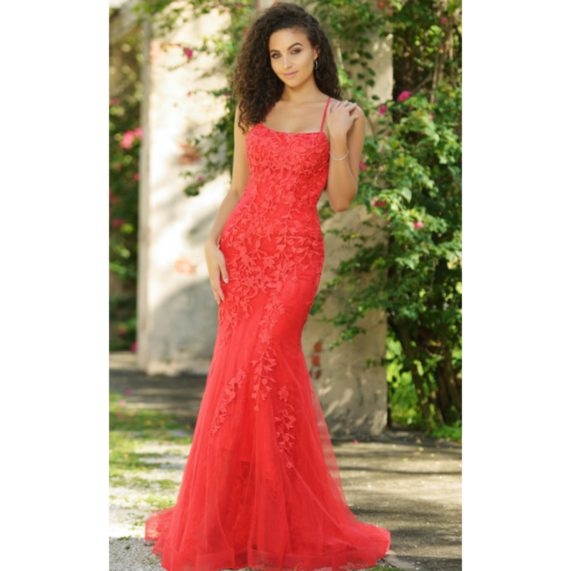 The Fairytale Red Applique and Gem Embellished Tulle Gown
