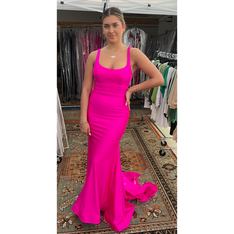 The Pricilla Fuchsia Stretch Lace-Up Back Mermaid Gown