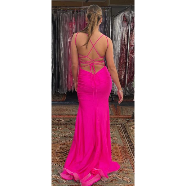 The Pricilla Fuchsia Stretch Lace-Up Back Mermaid Gown