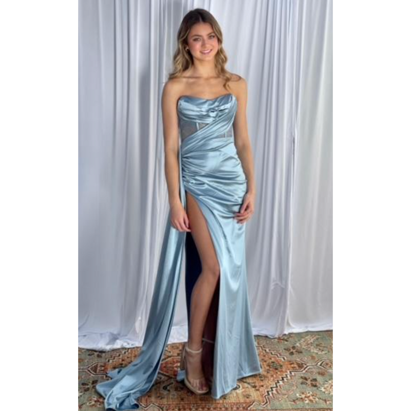 The Bree Dusty Blue Strapless Embellished Corset Gown