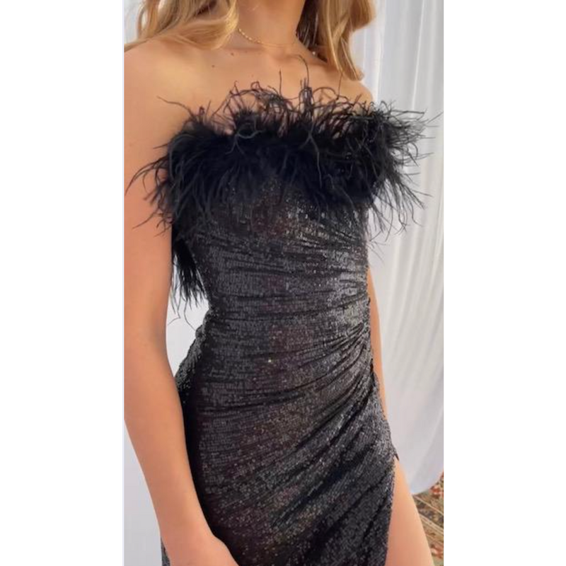 The Hollywood Black Feathered Sequin Gown