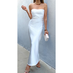 The Athena White Strapless Satin Column Maxi Dress