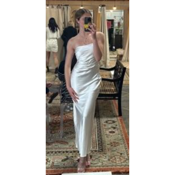 The Athena White Strapless Satin Column Maxi Dress