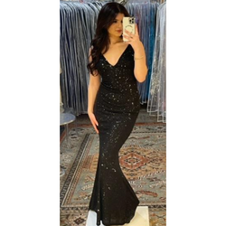 The It Girl Gown Black Sequin V-Neck Low Knot Back Gown