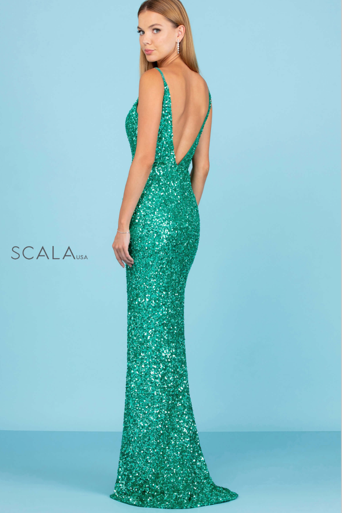 The Scala 60297 Emerald Green Sequin Sheath Gown – Cason Couture
