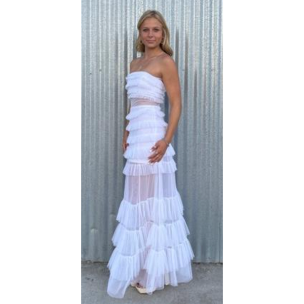 The Hilton White Strapless Tulle Tiered Gown
