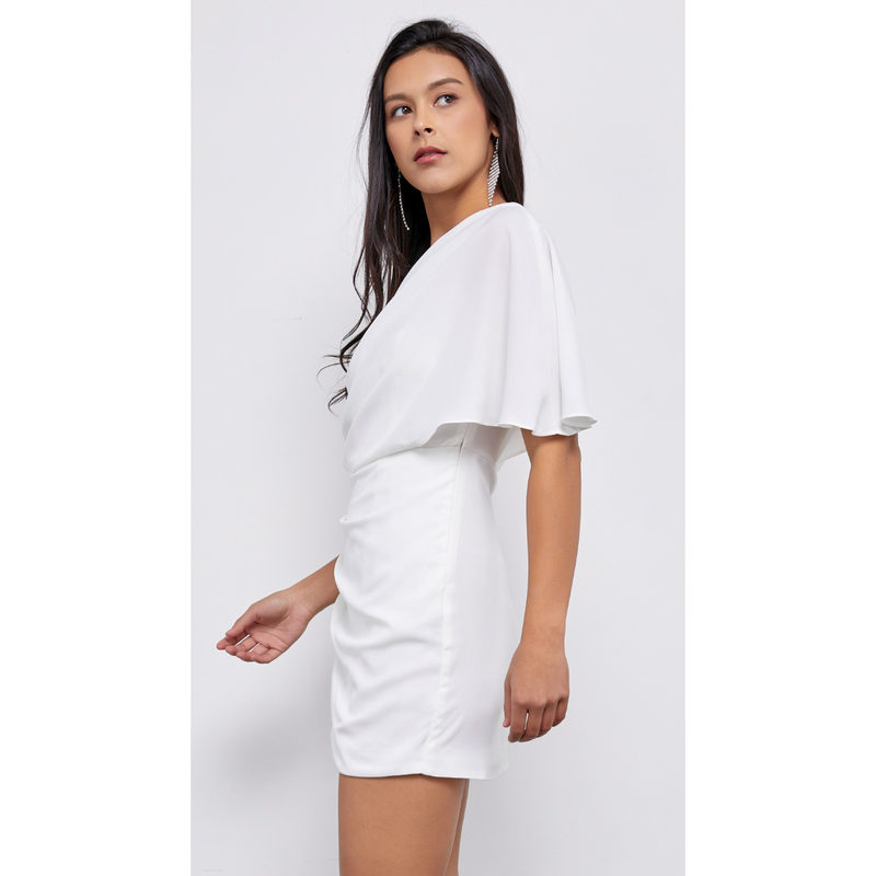 The Capella One Shoulder Bell Sleeve Wrap Mini Dress