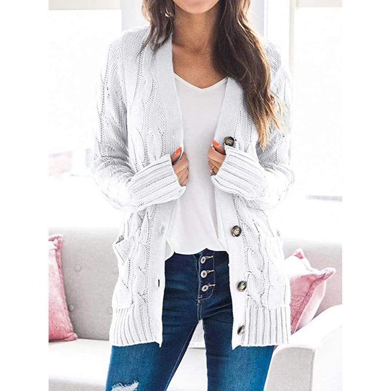 The Classic Cable Knit Buttoned Cardigan with Pockets