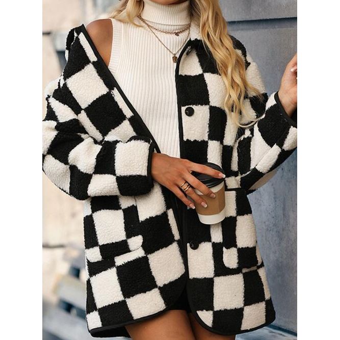 The Checkered Button Front Coat with Pockets