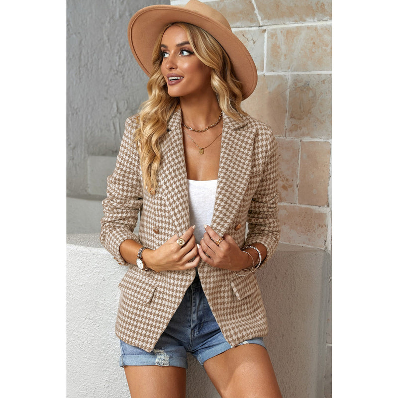 The Houndstooth Khaki or Black Double-Breasted Blazer