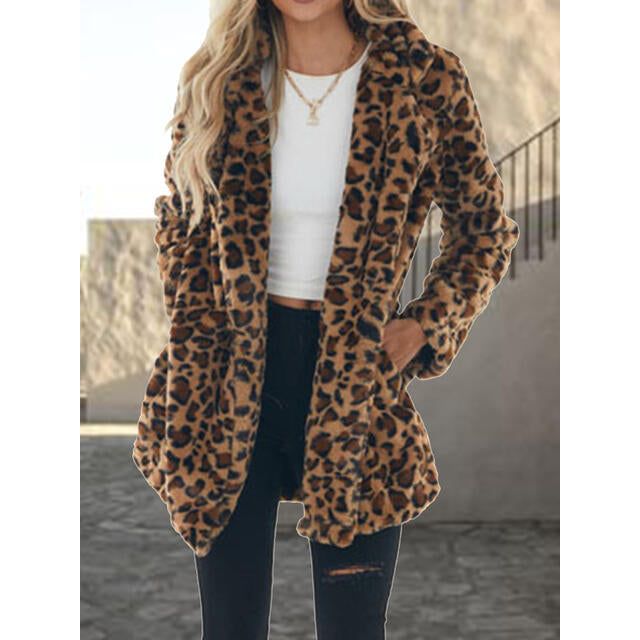 The Leopard Collared Neck Coat with Pockets