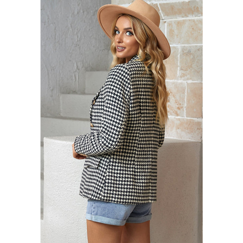 The Houndstooth Khaki or Black Double-Breasted Blazer