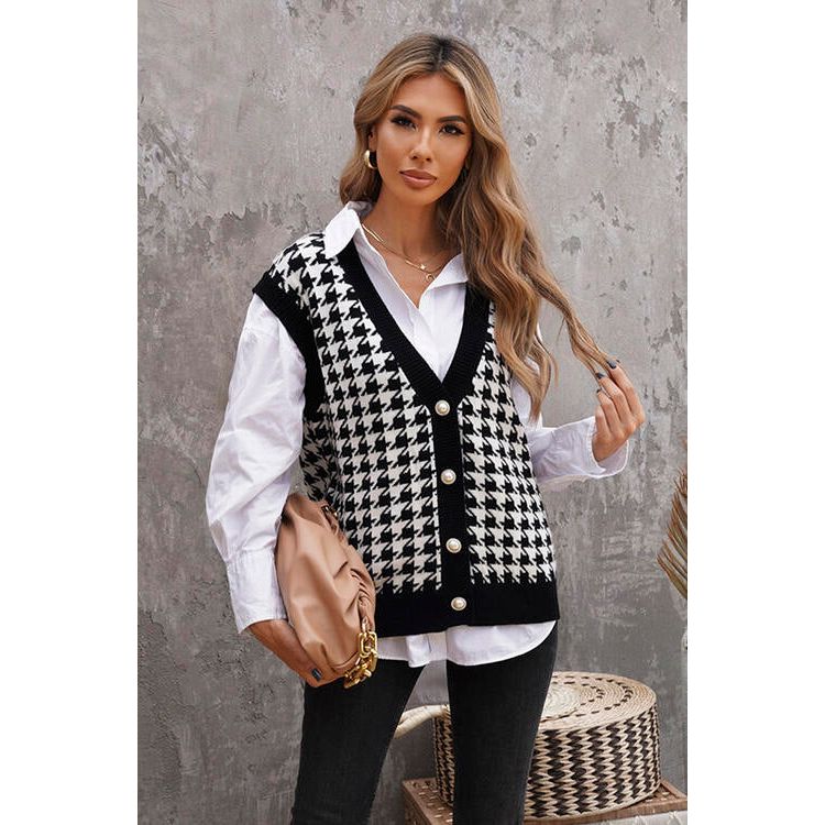 The Houndstooth Button Front Sweater Vest