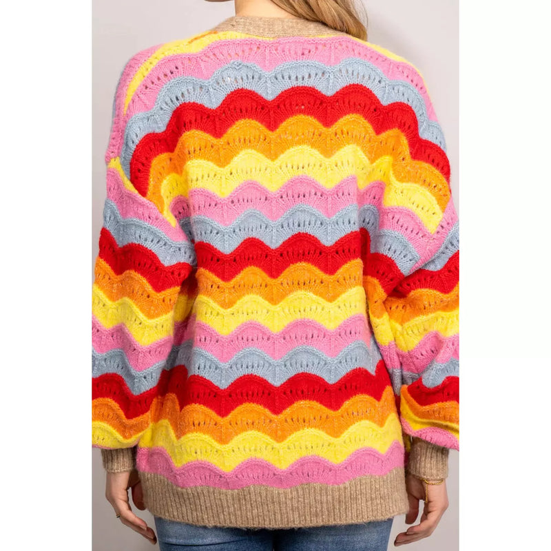 The Rainbow Stripe Dropped Shoulder Open Front Cardigan