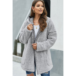 The Stay Cozy Grey Hooded Teddy Coat
