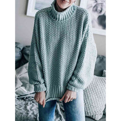 The Chunky Knit Mock Neck Dropped Shoulder Sweater in Several Colors